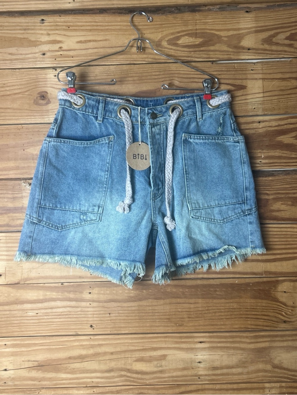 BiBi Light Blue Denim Rope-Tie High-Rise Shorts